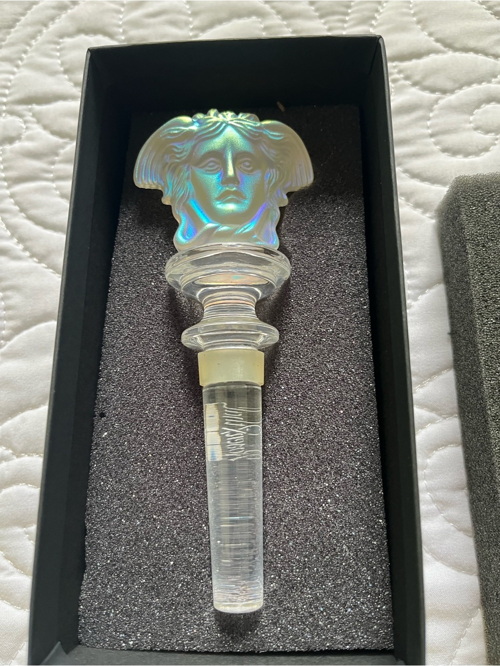 Versace Iridescent Glass Bottle Stopper - Clear and Rainbow Accent